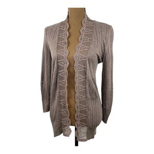 American Rag Lace Trim Open Front Cardigan Sweater Cocoa Brown Size S